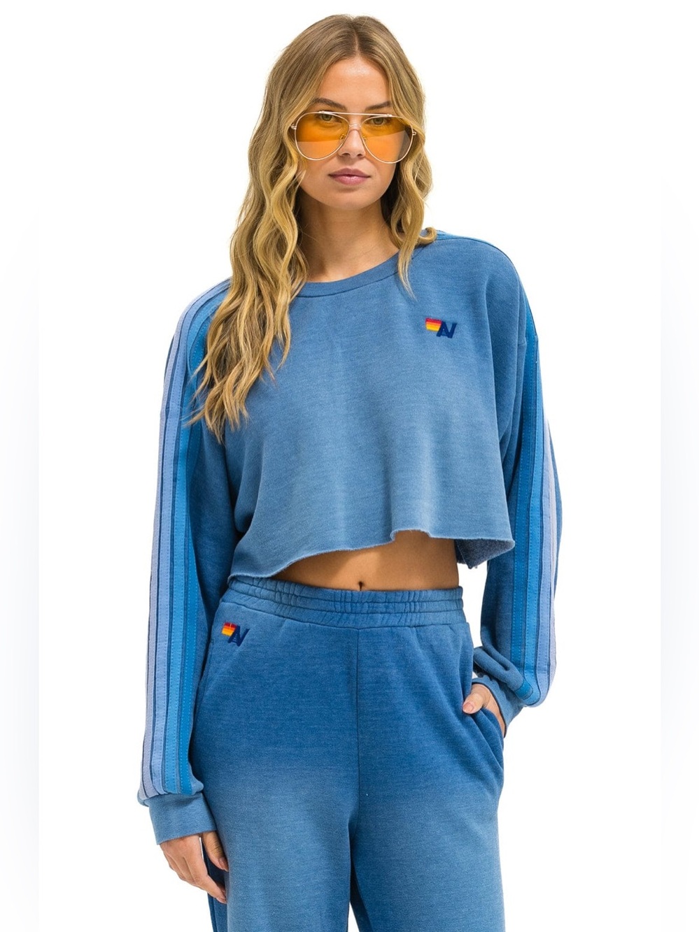 SET! Aviator Nation Sweatshirt & Sweatpants Faded Water Y2K Streetwear Surf Girl - Picture 2 of 13
